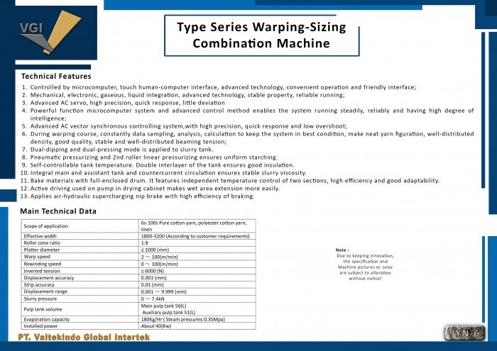 Type Series Warping-Sizing Combination Machine