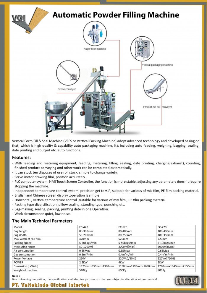 Automatic Powder Filling Machine Pengisian Tepung ke dalam kemasan