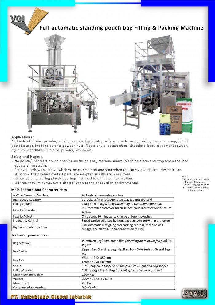 Standing pouch automatic filling packing