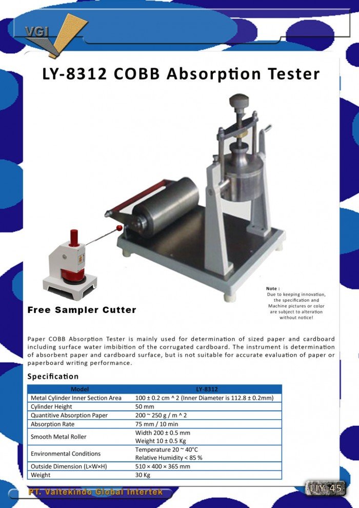 COBB Absorption Tester