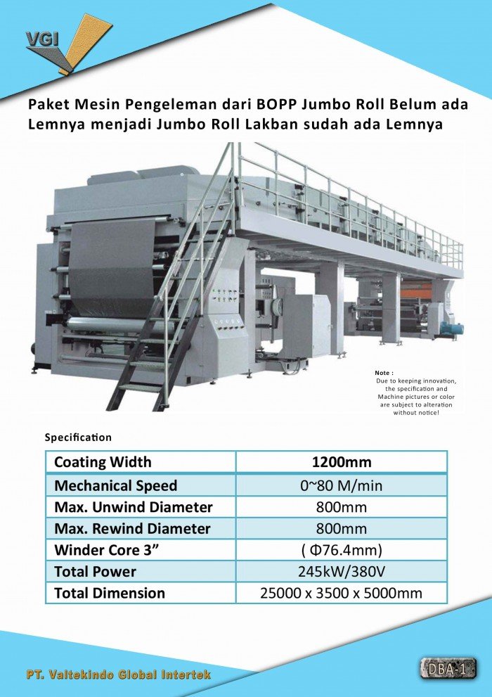 Paket Mesin Pengeleman dari BOPP Jumbo Roll