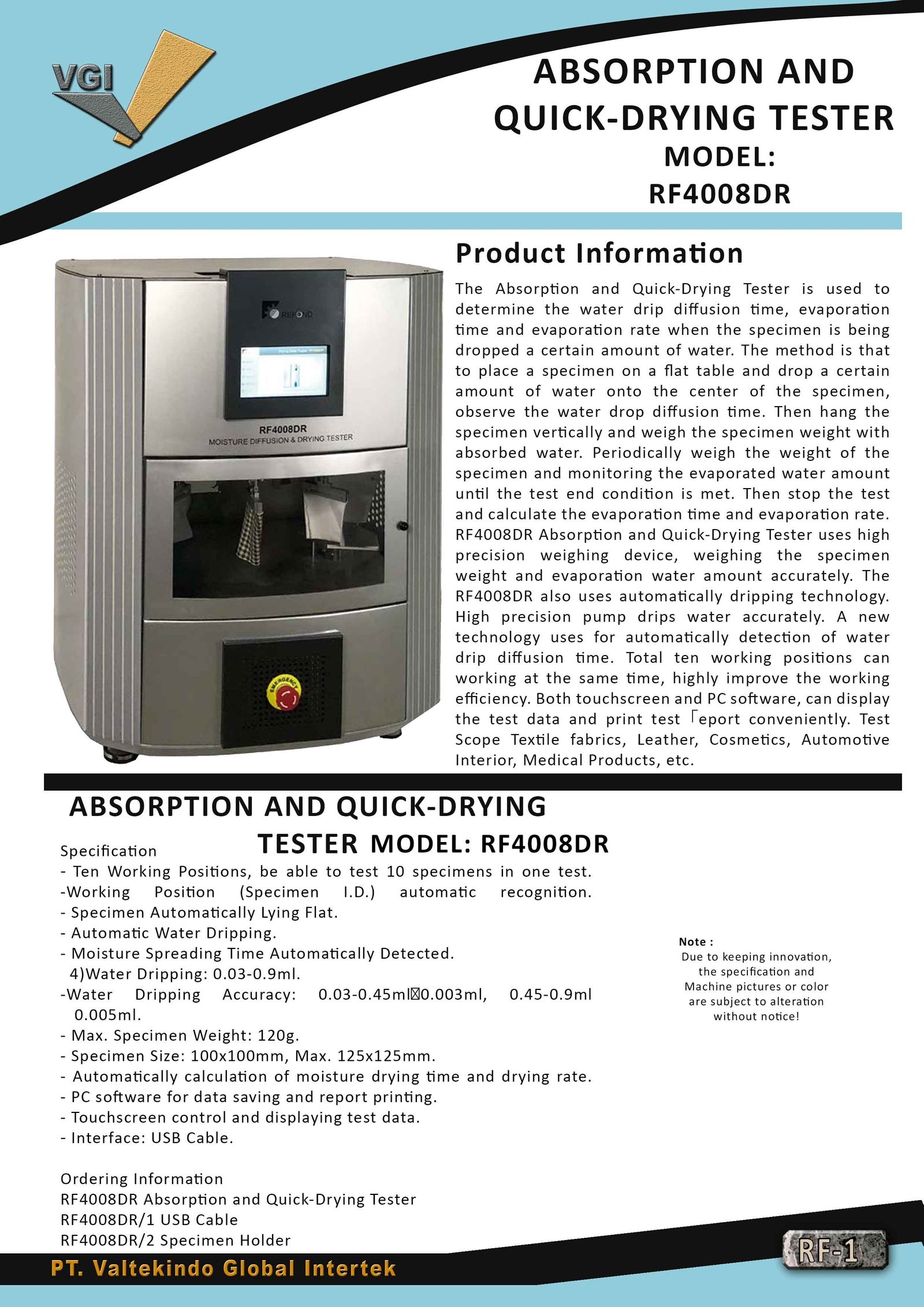 ABSORPTION AND QUICK DRYING TESTER 