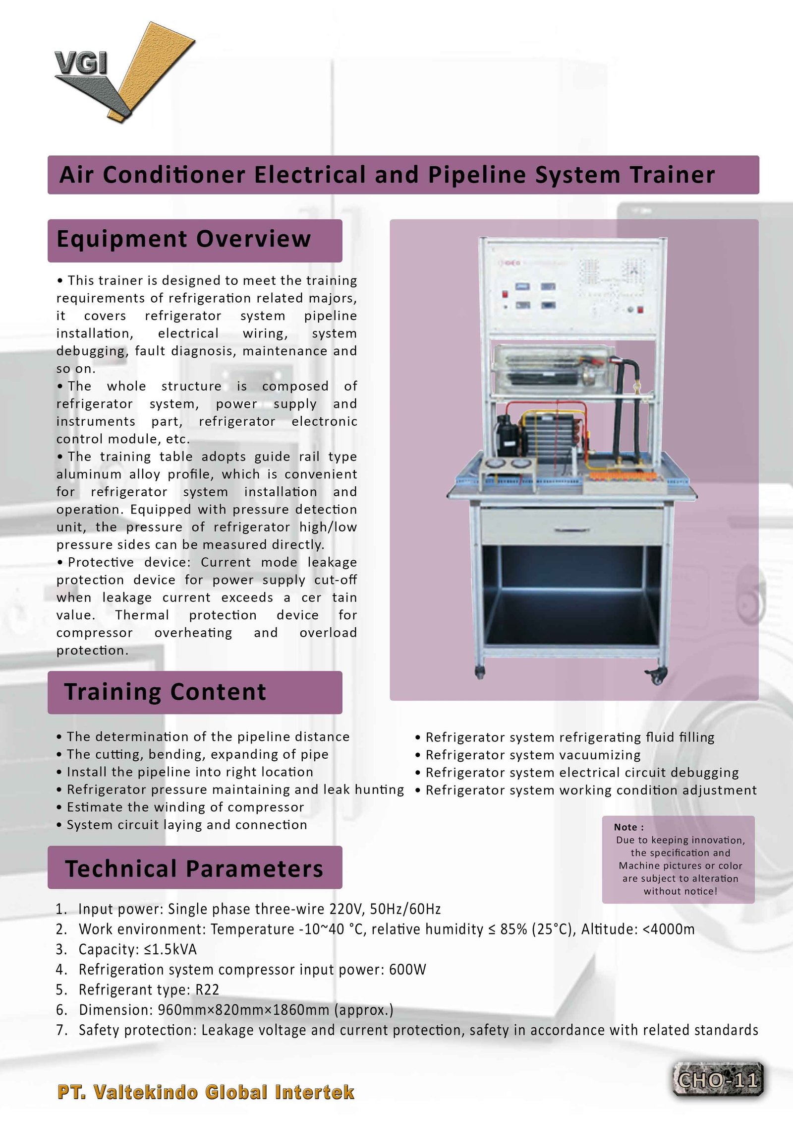 Air Conditioner Electrical and Pipeline System Trainer 