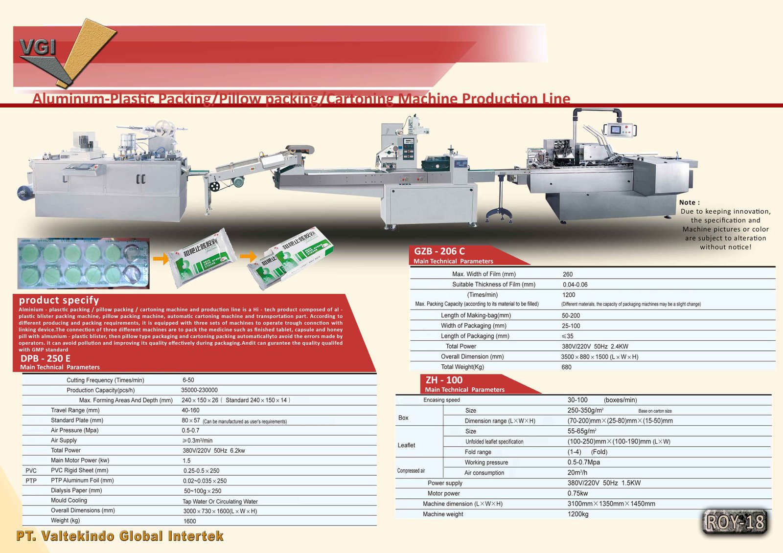 Alumunium-Plastic/Pillow/Cartoning Packing Machine