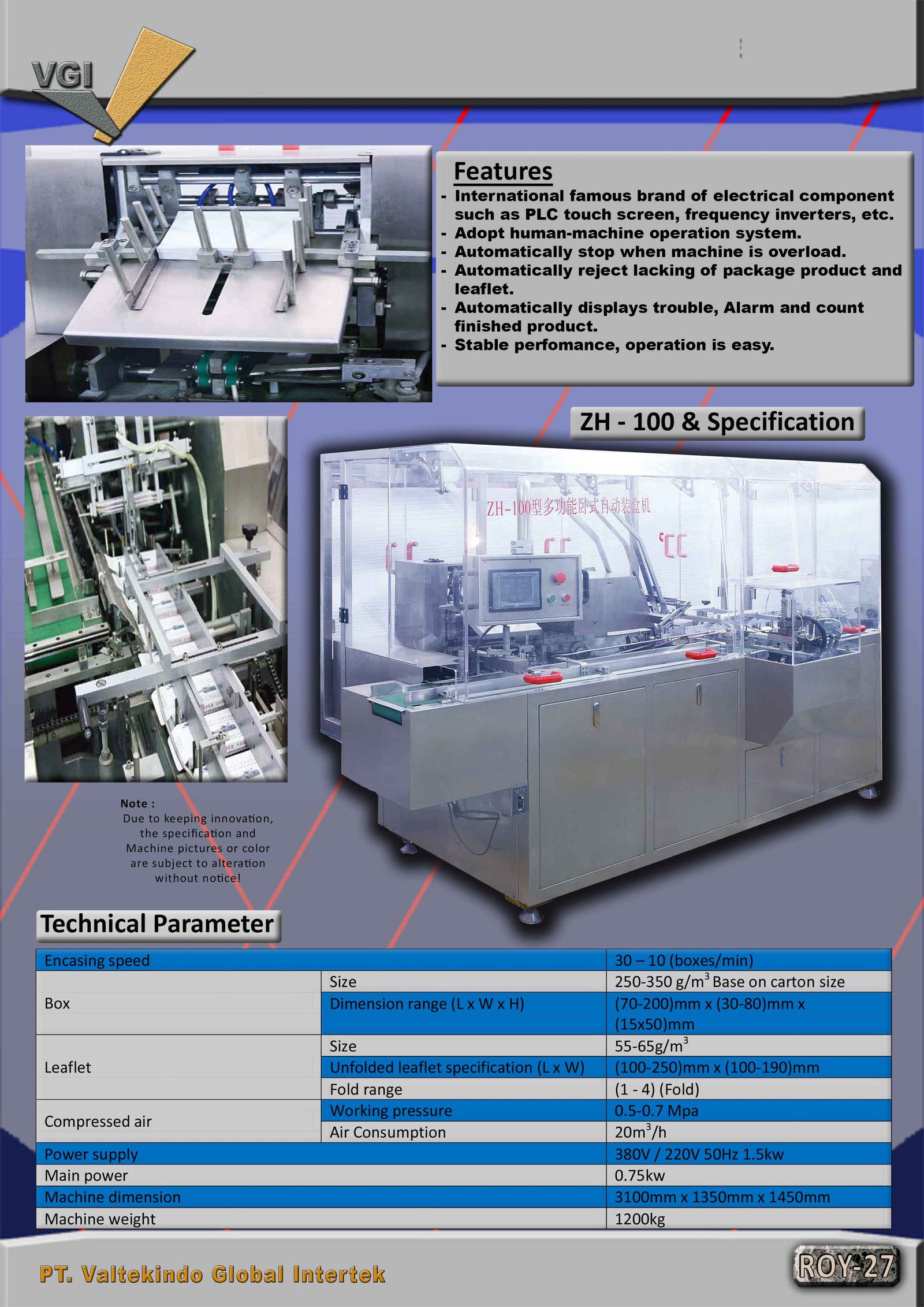 Automatic Cartoning Machine spek