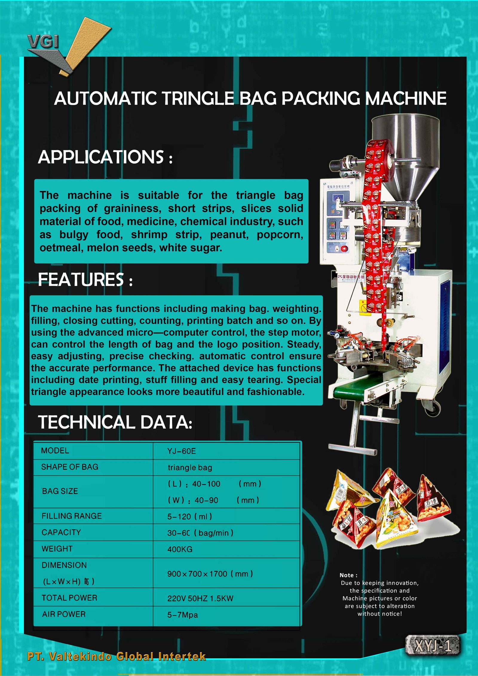 AUTOMATIC TRINGLE BAG PACKING MACHINE