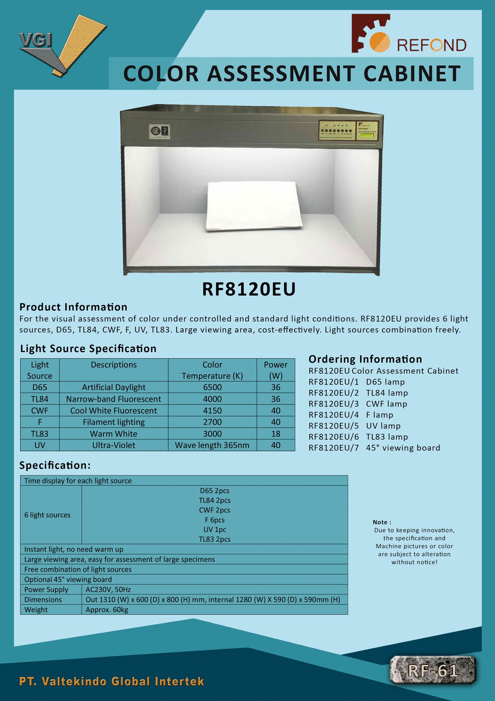 COLOR ASSESSMENT CABINET MODEL RF8120EU