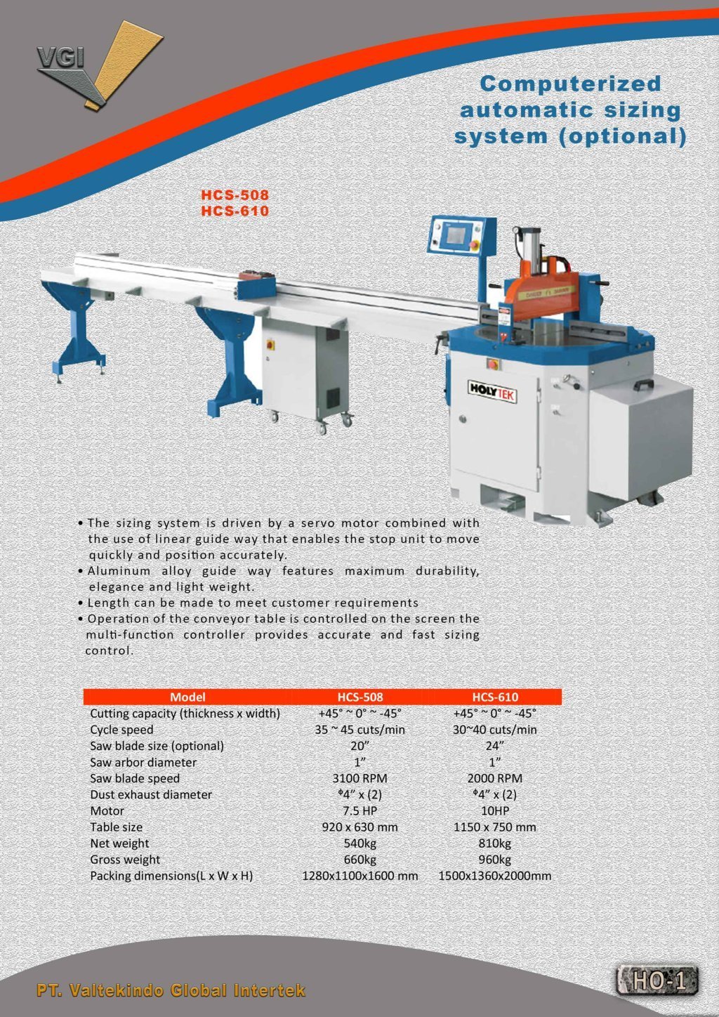 Computerized automatic sizing system (optional)