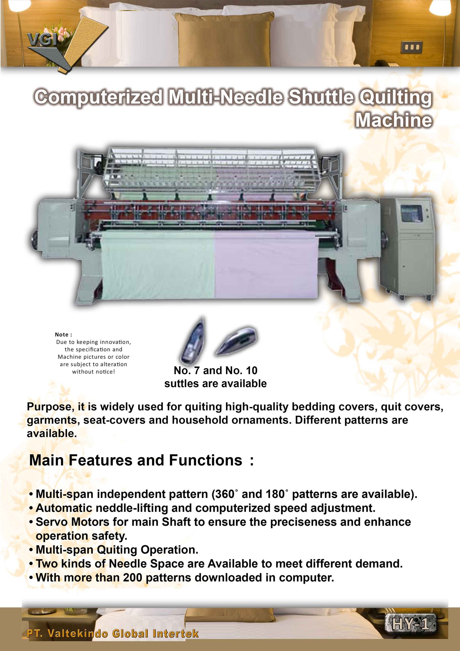 computerized multi neddle shutle quilting