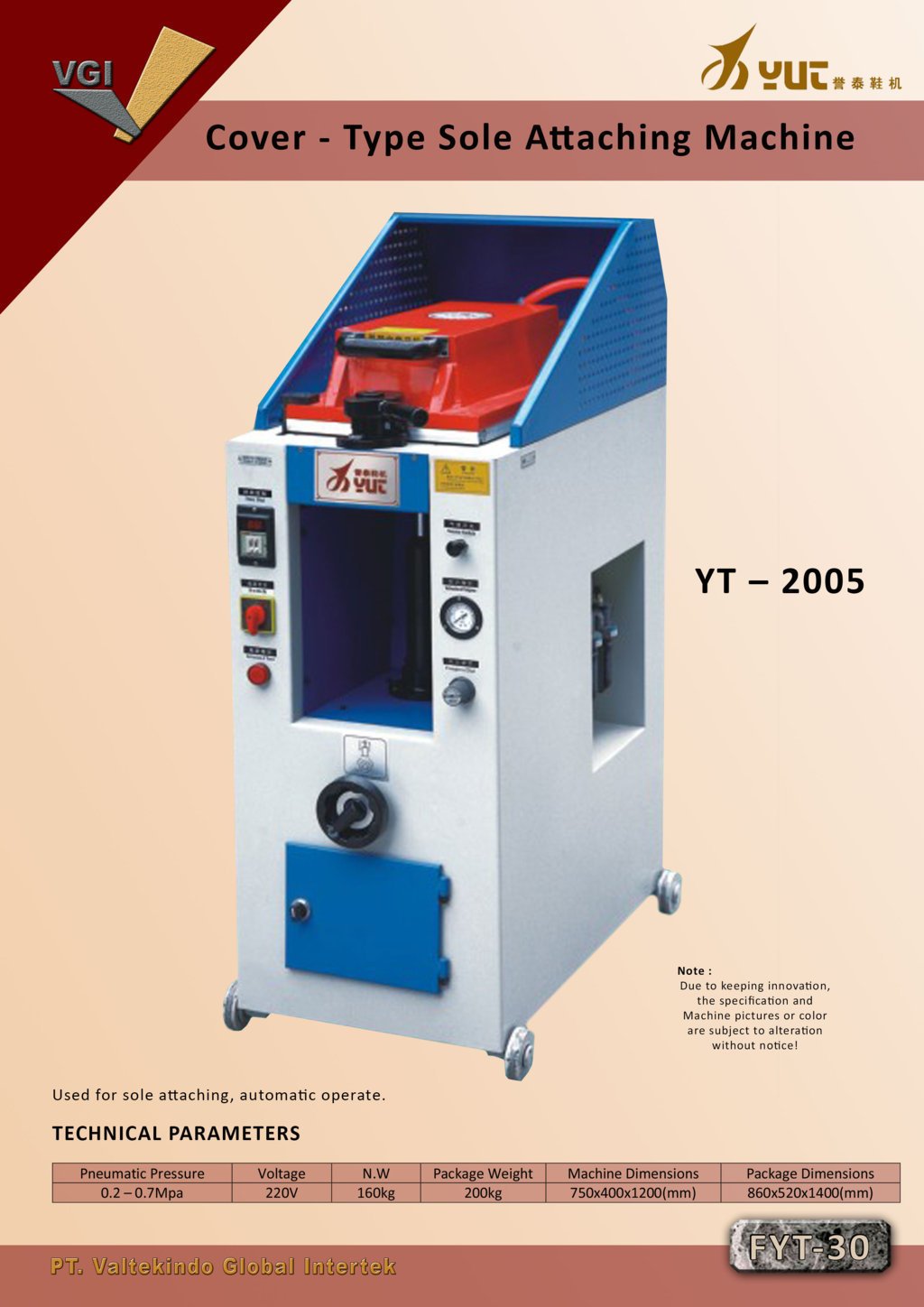 Cover type Sole Attaching Machine