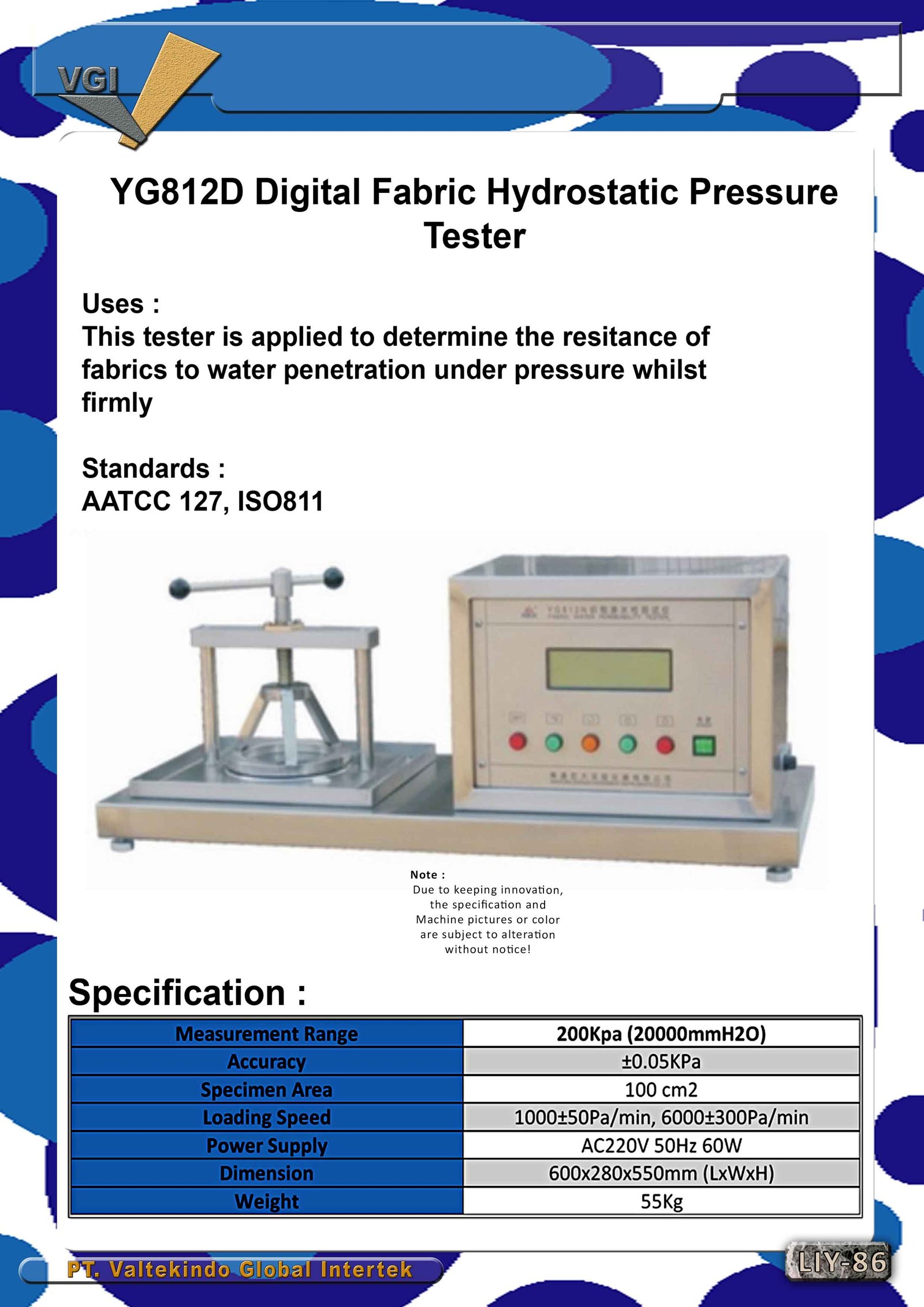 Digital Fabric Hydrostatic Pressure Tester