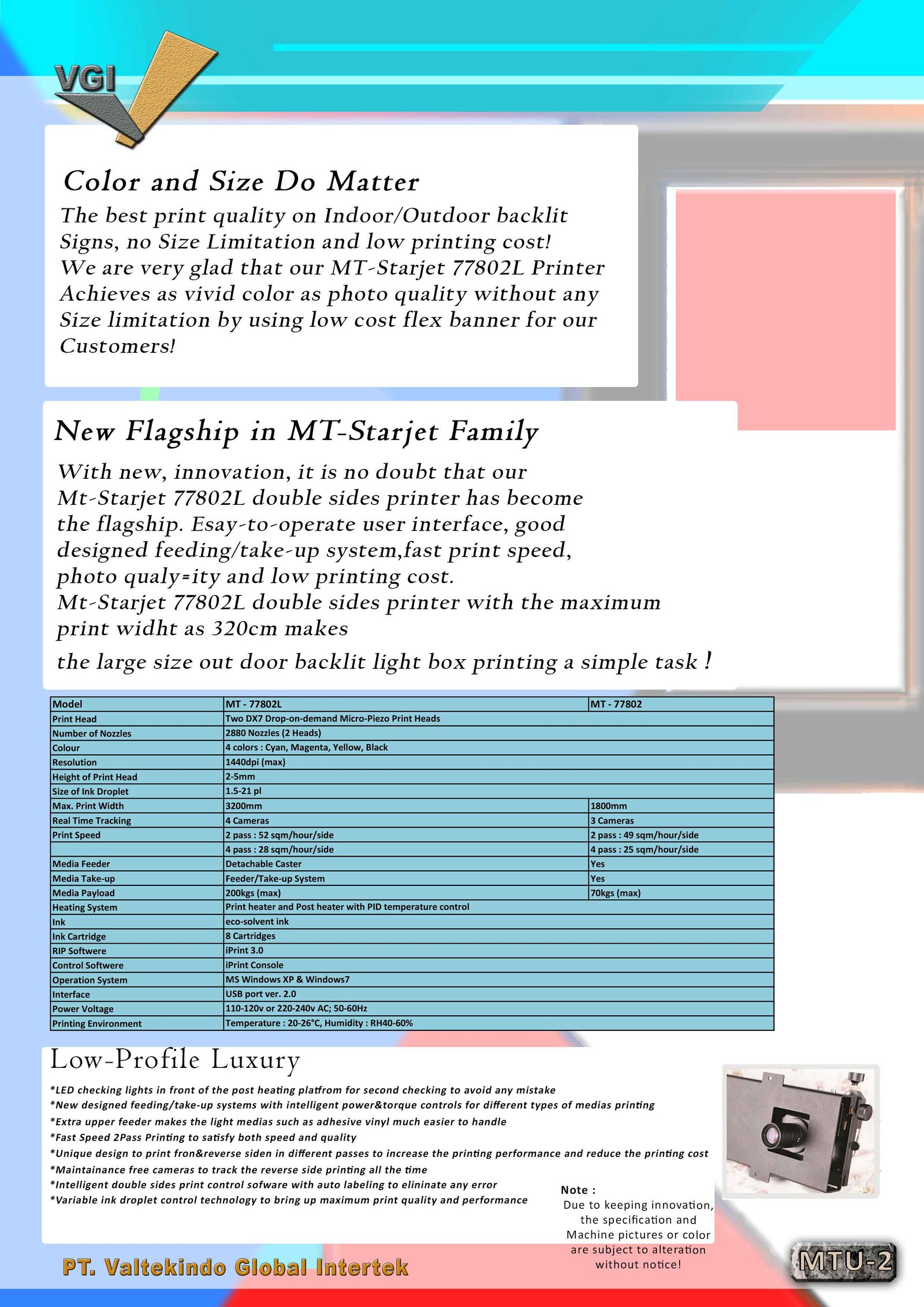 Double Side Printer Specification