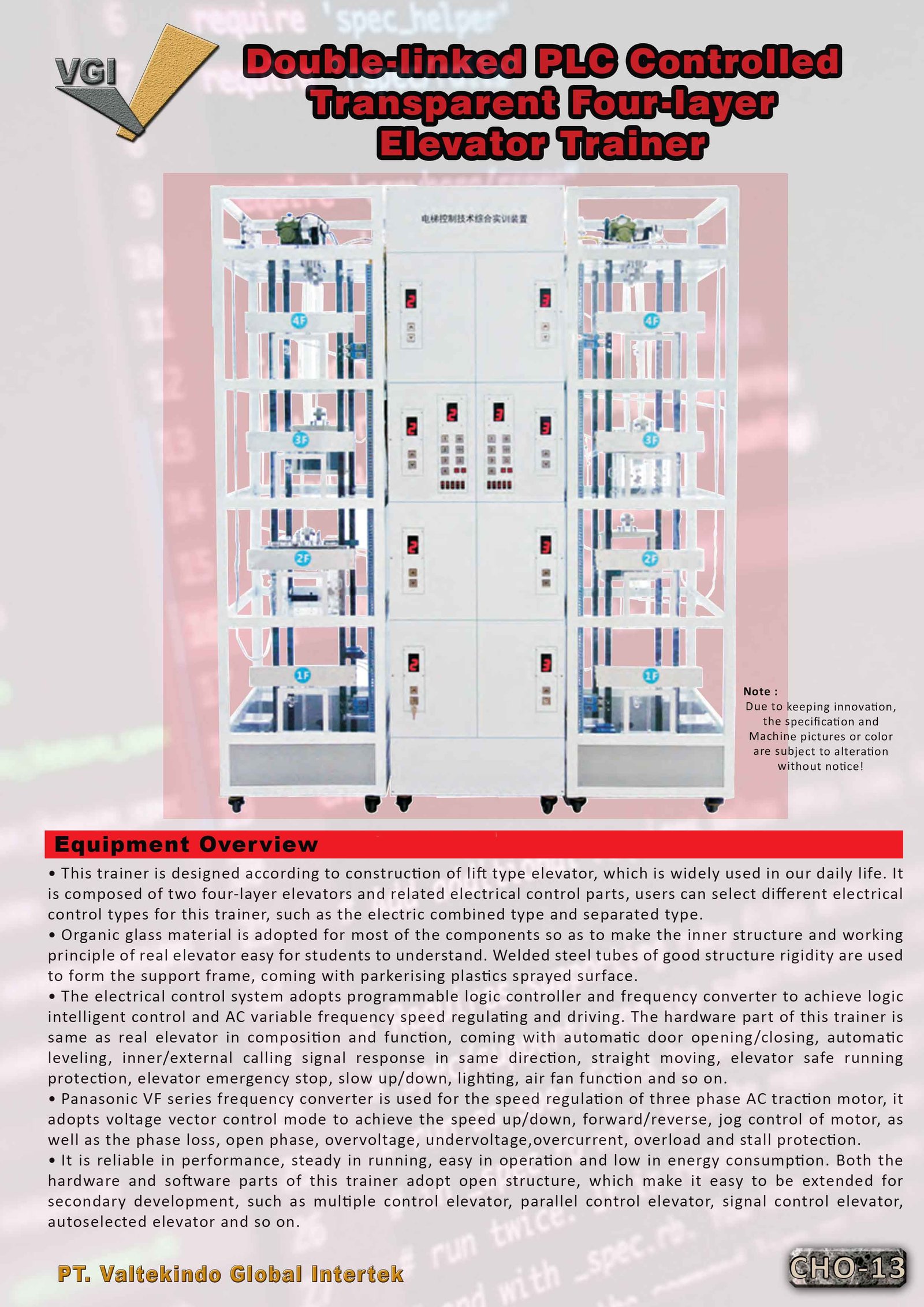 Double-linked PLC Controlled Transparent Four-layer Elevator Trainer