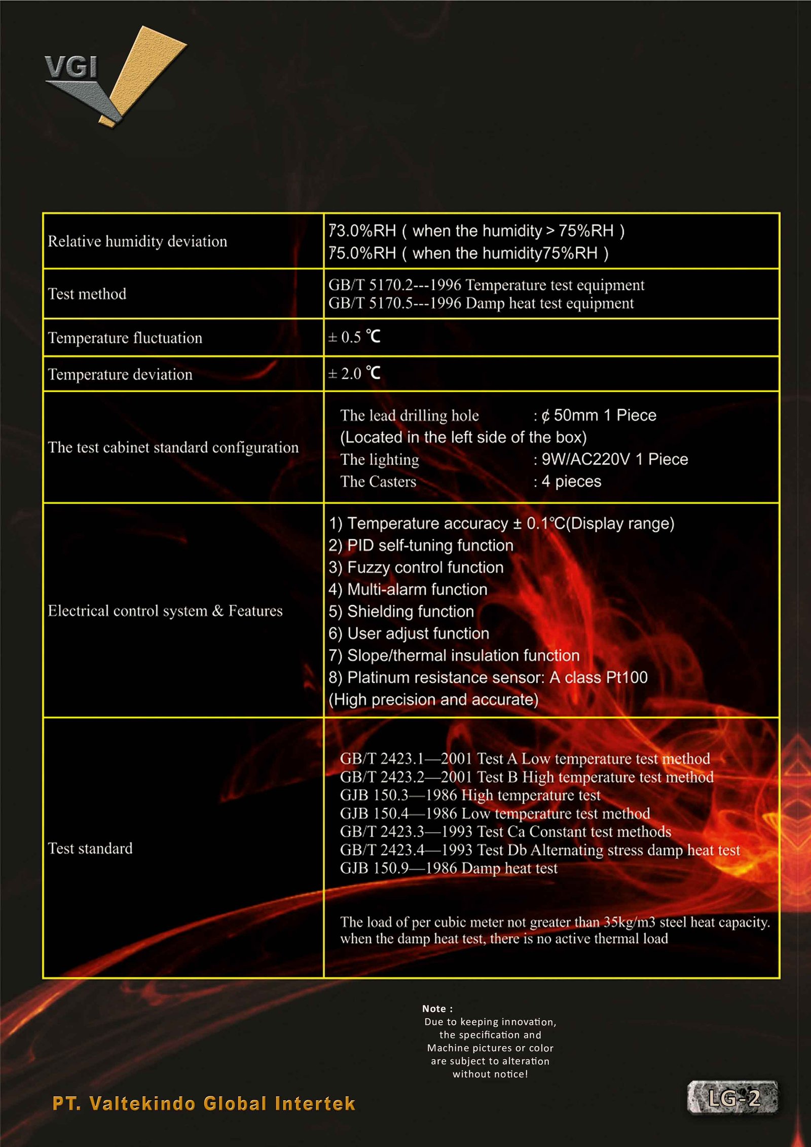 Environmental Chamber Specification