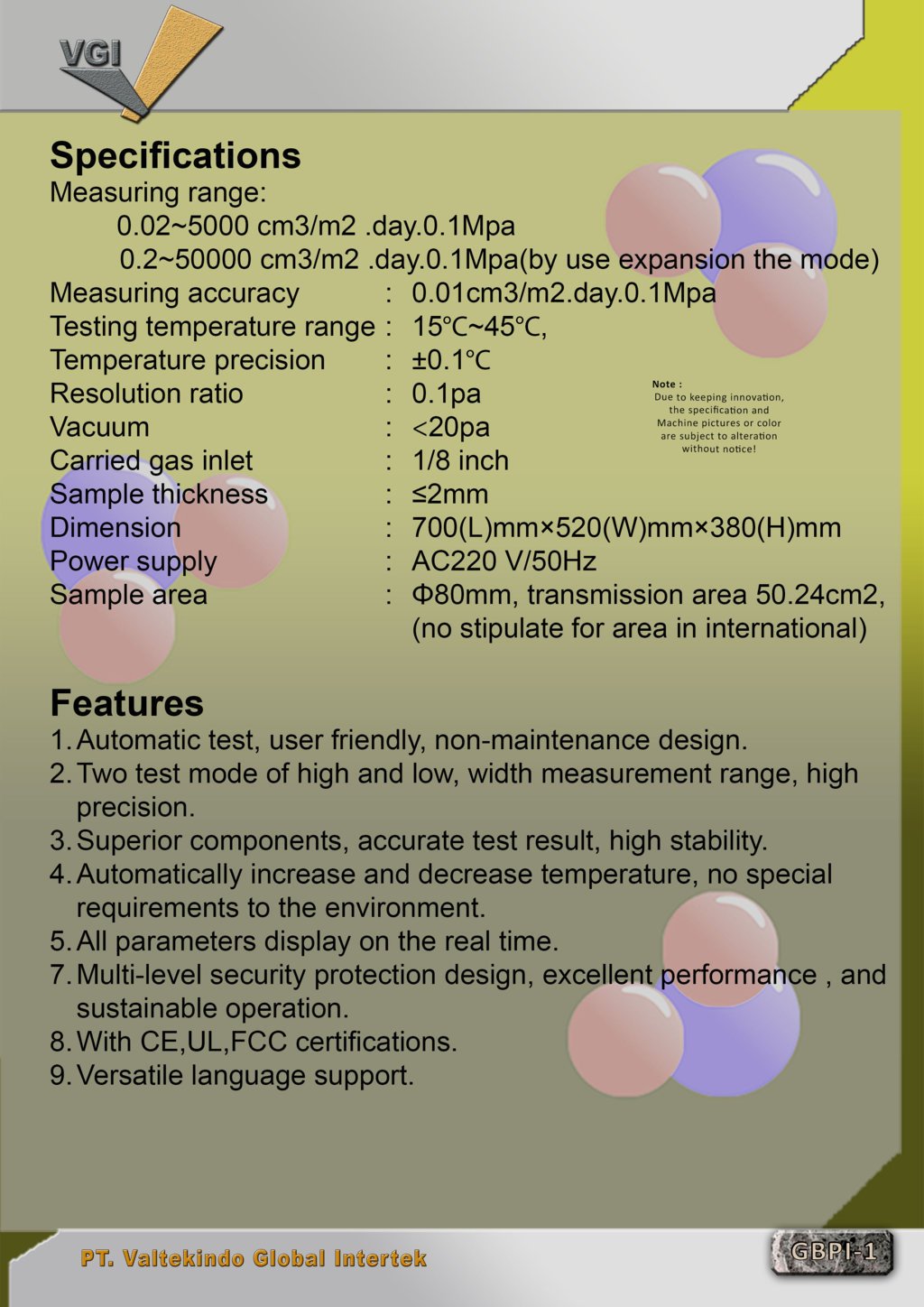 Gas Permeation Tester Specification