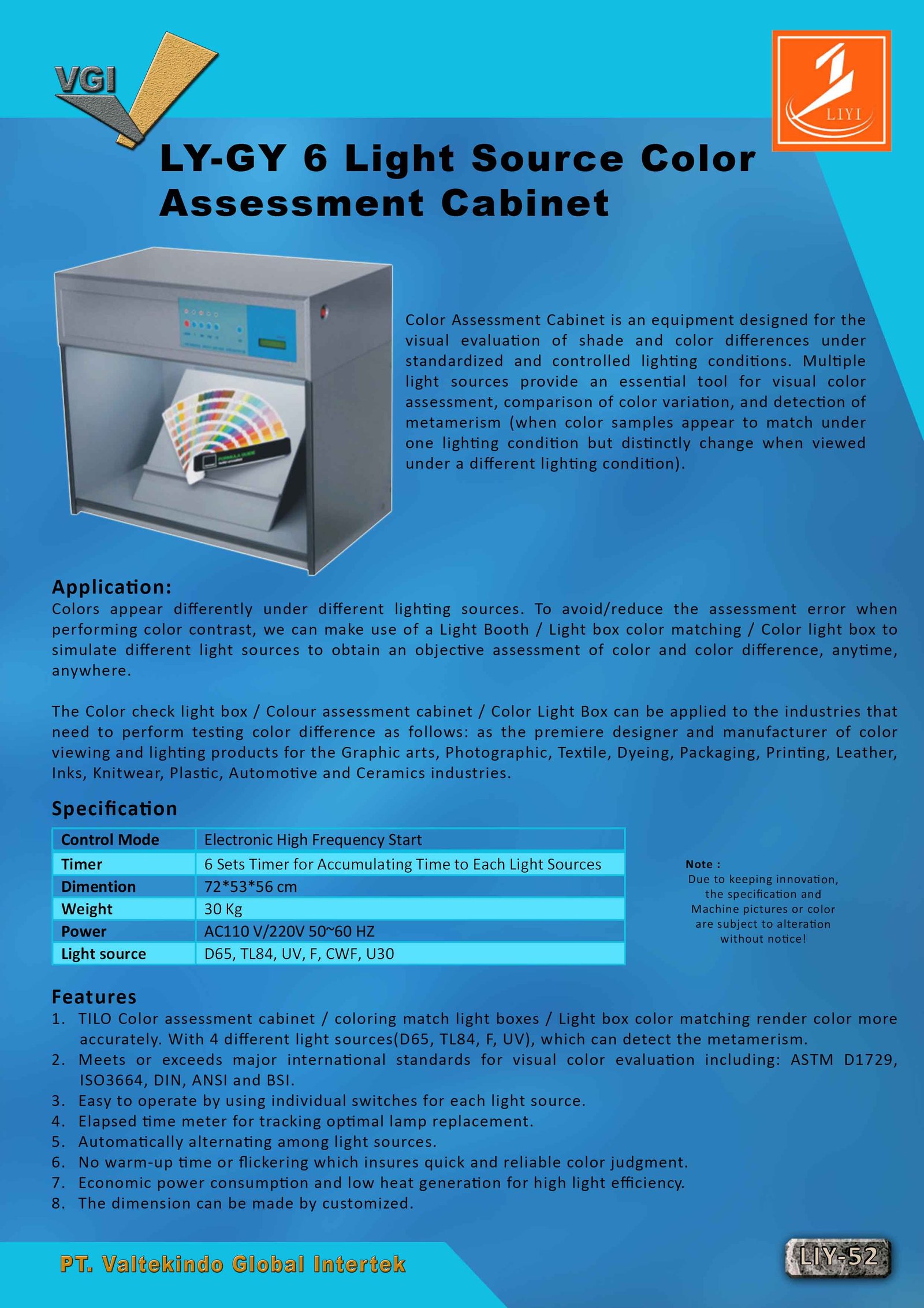 Light Source Color Assessment Cabinet