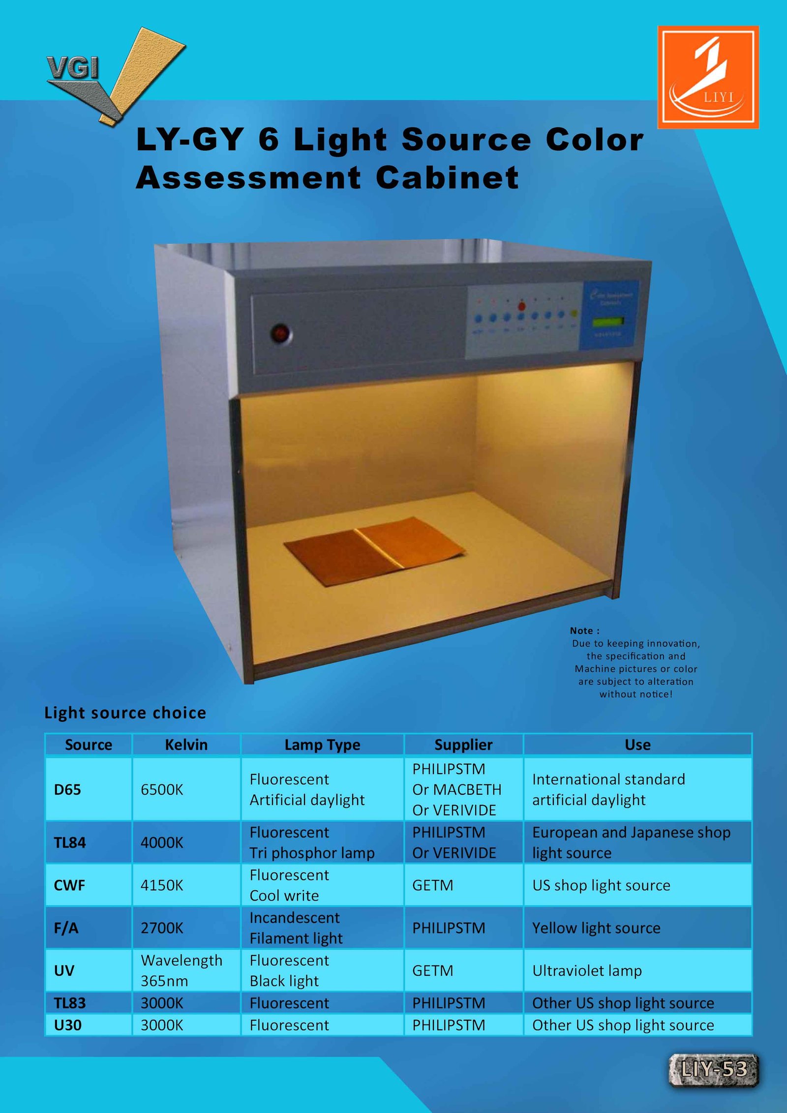 Light Source Color Assessment Cabinet (Light Source Choice)