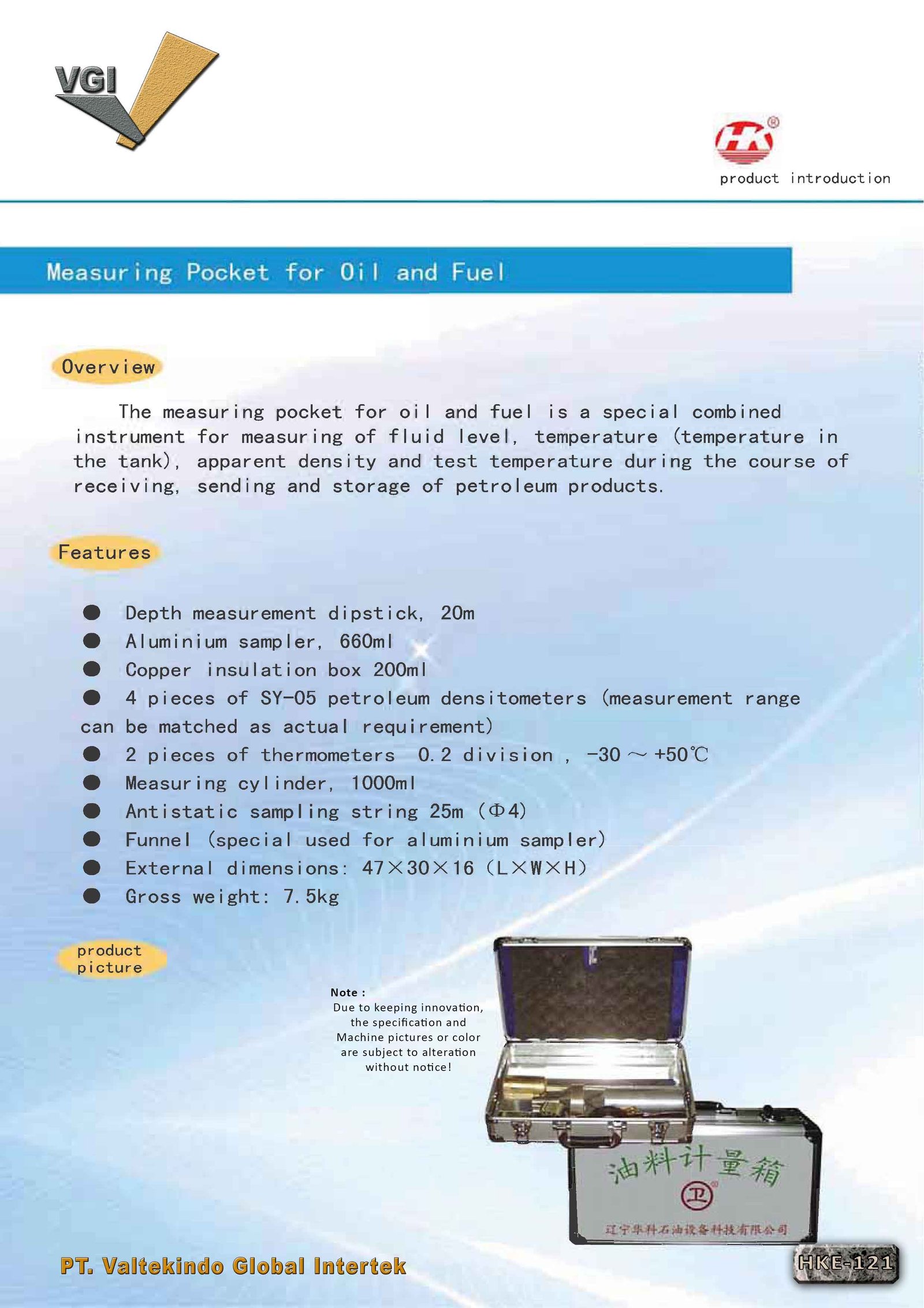 Measuring Pocket For Oil And Fuel