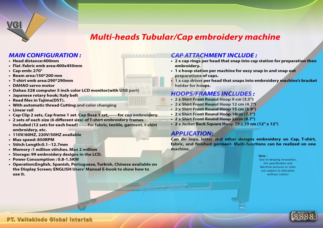 Multi heads Tubular Cap embroidery machine1 