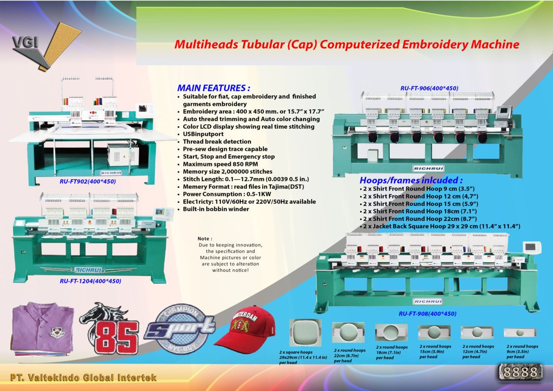 Multiheads Tubular (Cap) Computerized Embroidery Machine