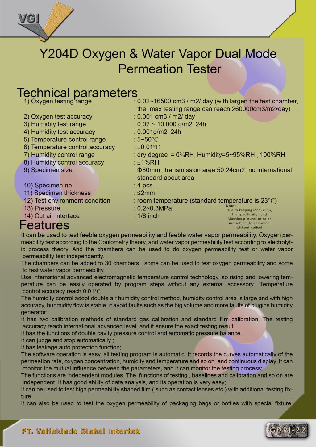 Oxygen & Water Vapor Dual Mode Permeation Tester Technical Parameters