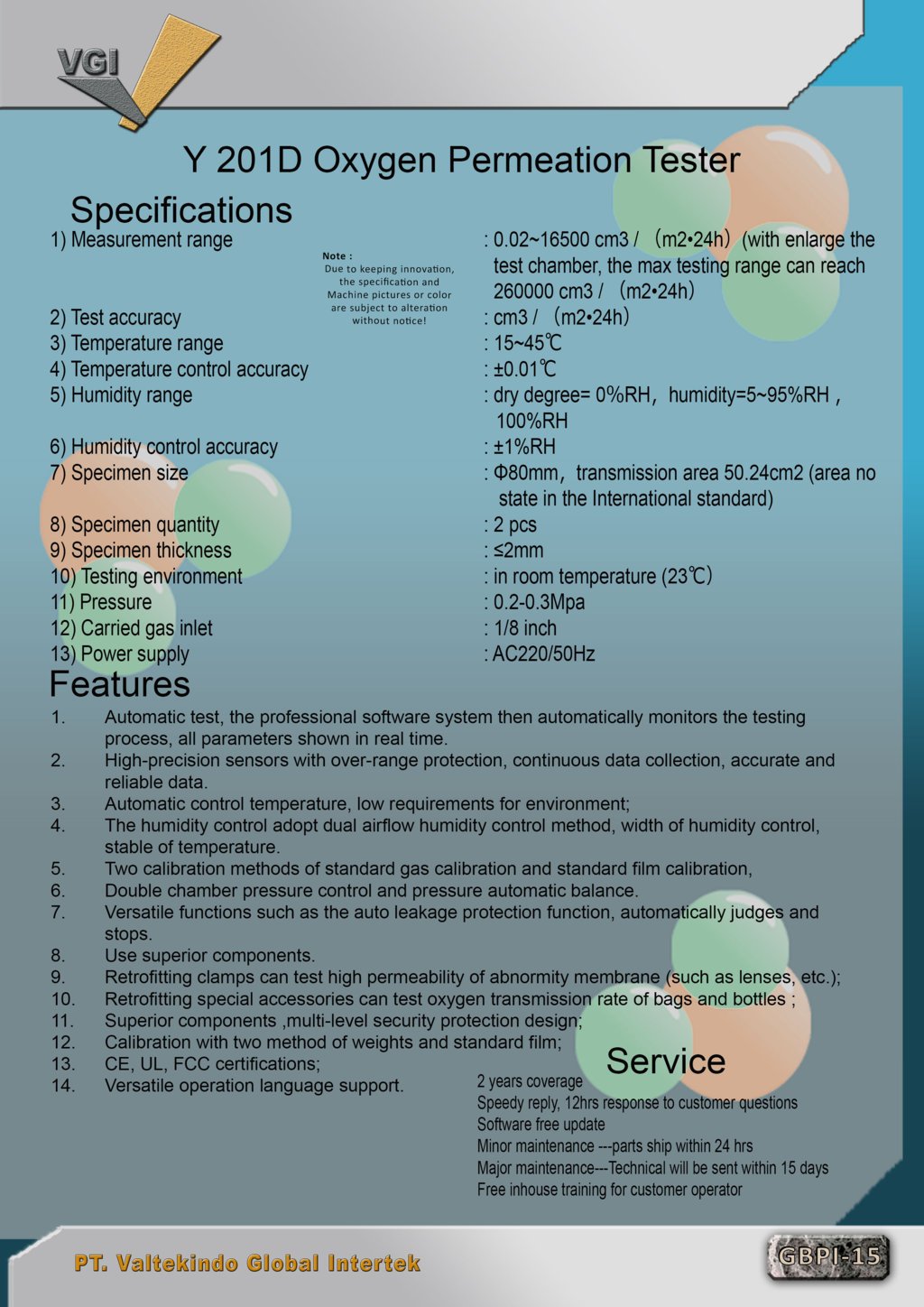 Oxygen Permeation Tester 2 Specification