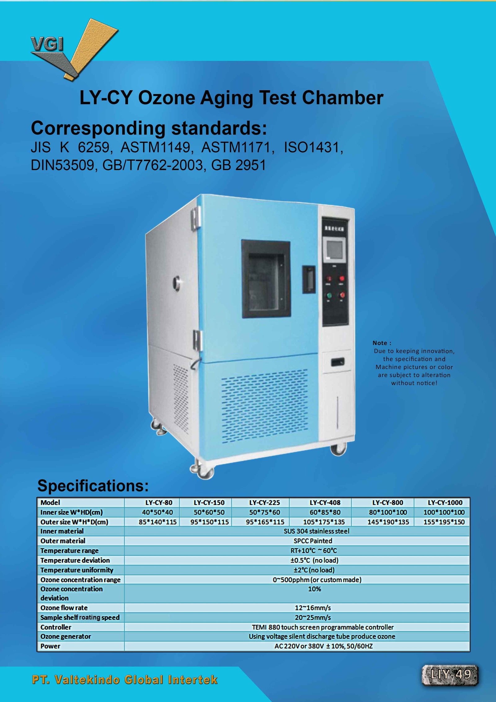 Ozone Aging Test Chamber