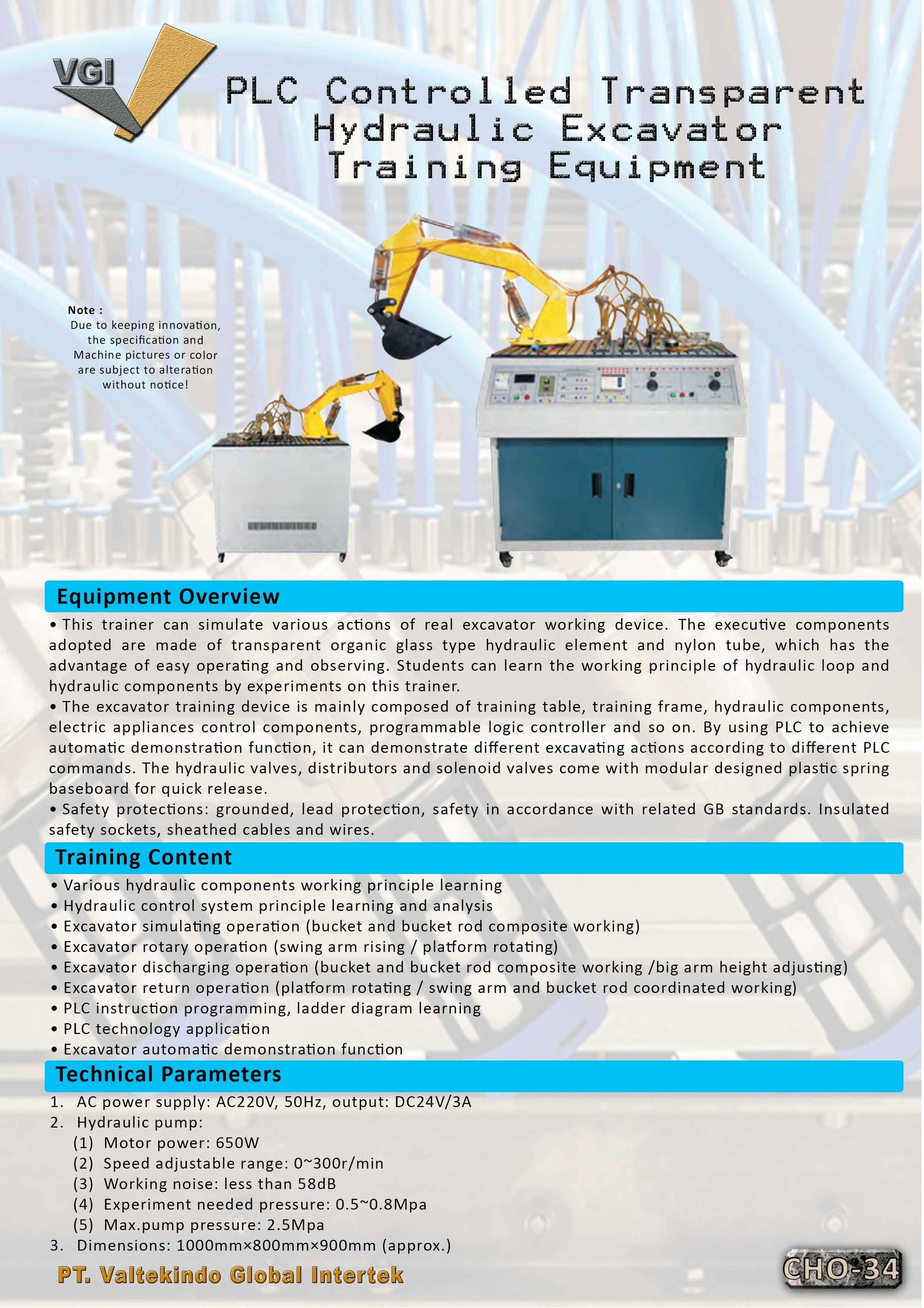 PLC Controlled Transparent Hydraulic Excavator Training Equipment