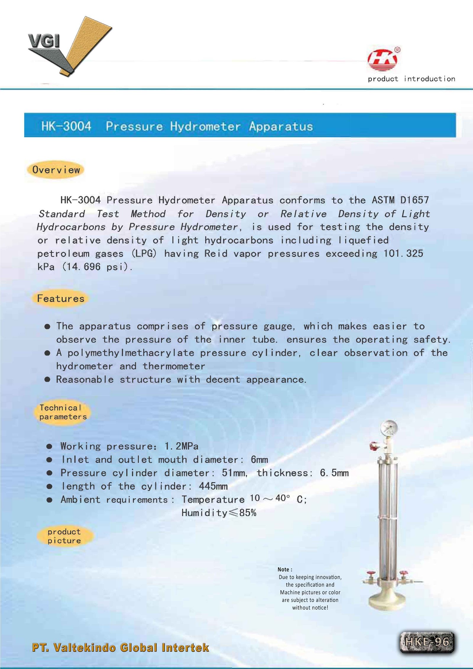 Pressure Hydrometer Apparatus