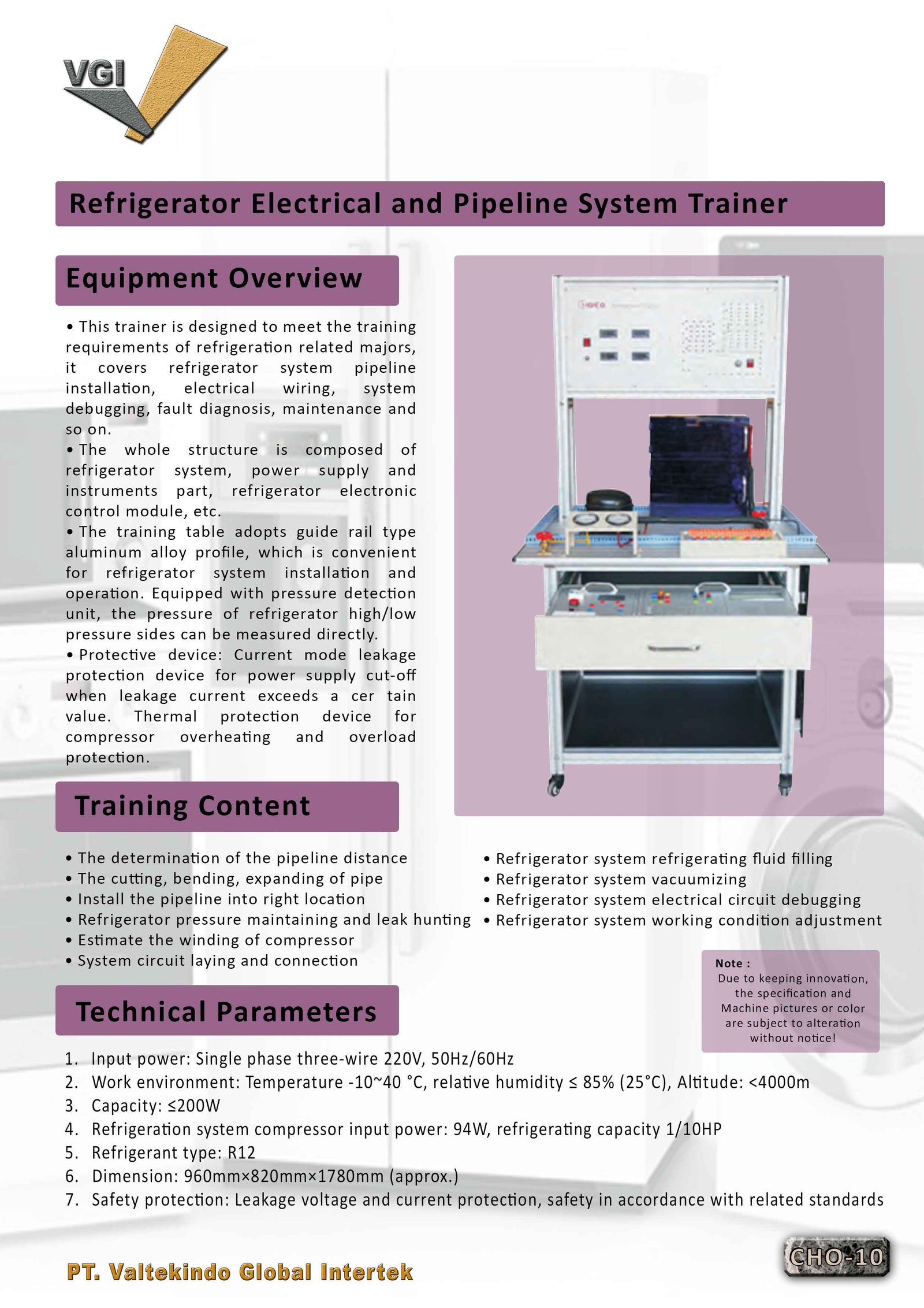 Refrigerator Electrical and Pipeline System Trainer  