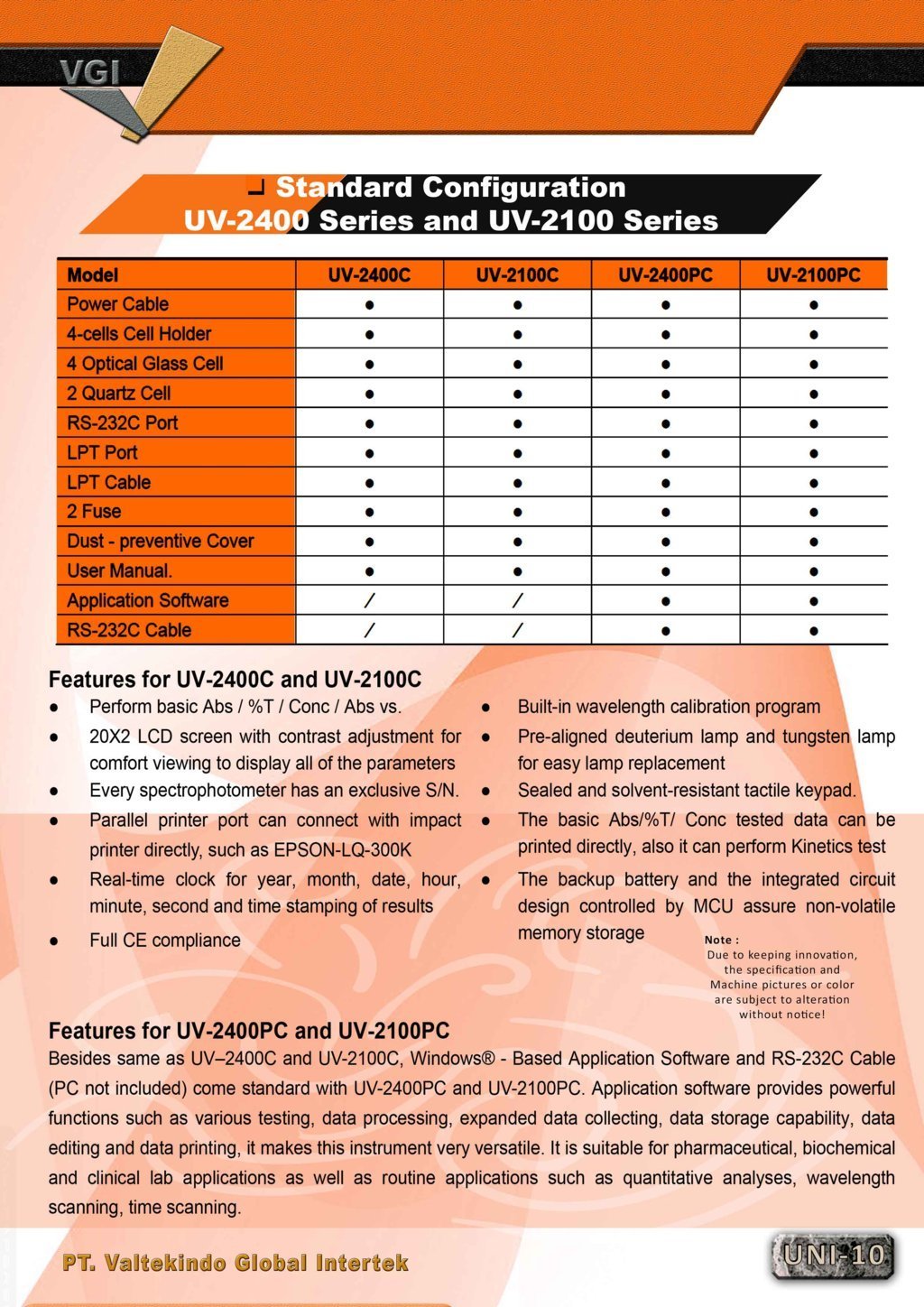 Single Beam Ultraviolet Visible Spectrophotometer Standard Configuration