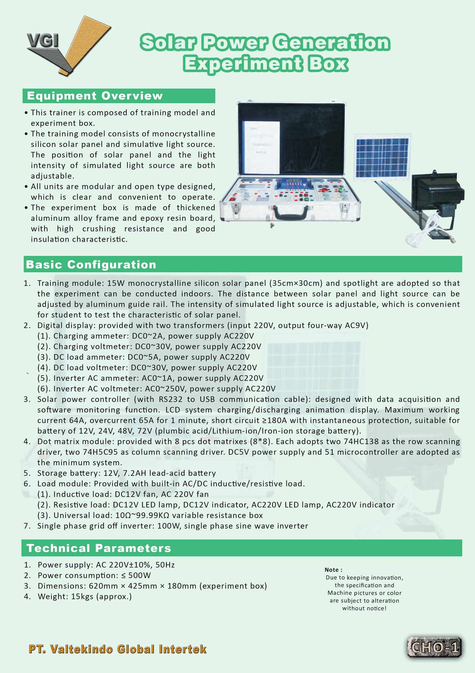 Solar Power Generation Experiment Box