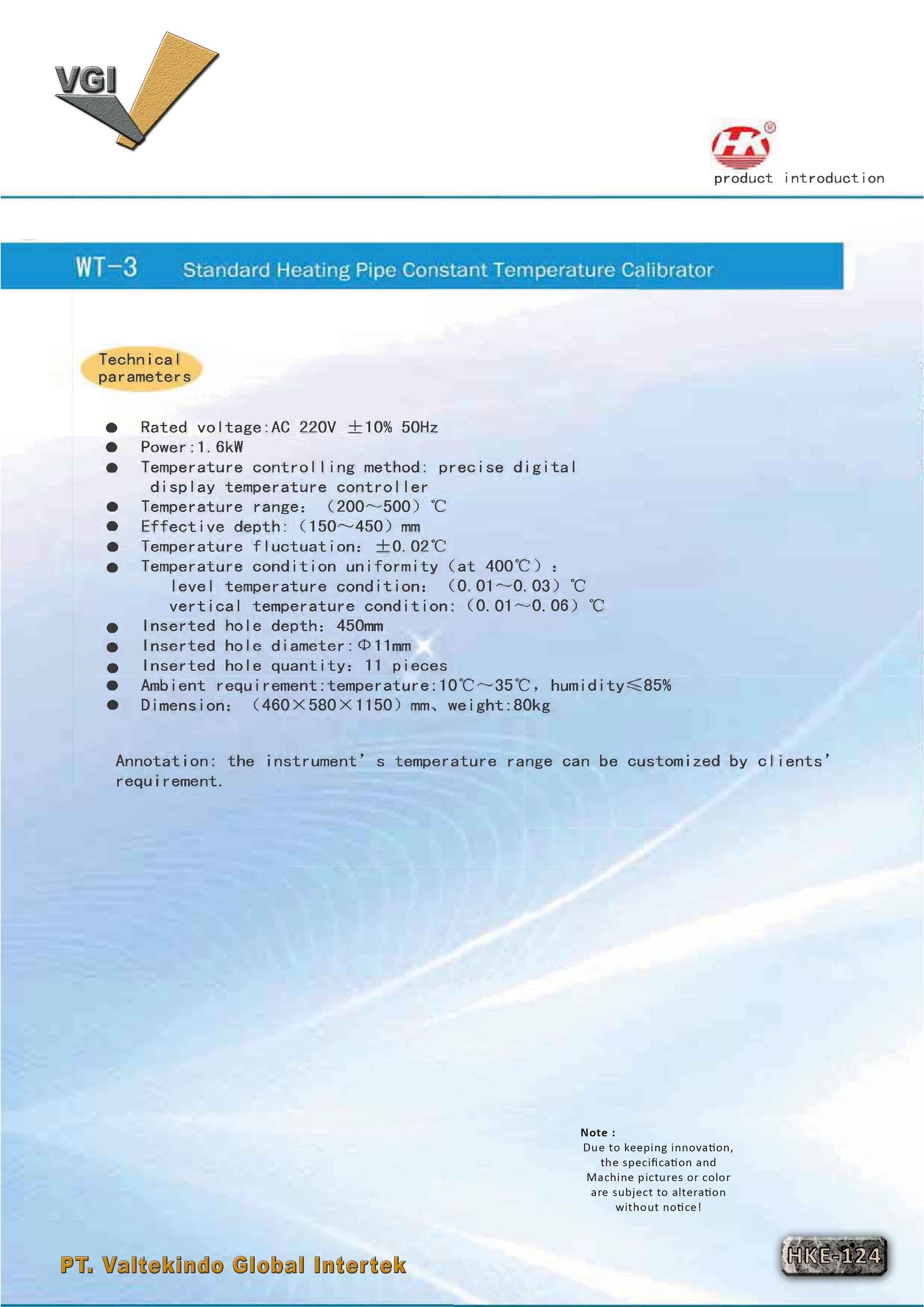 Standard Heating Pipe Constant Temperature Calibrator Specification