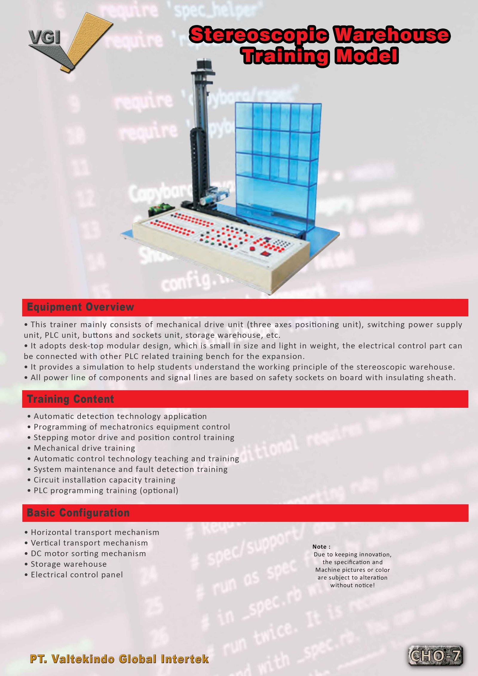 Stereoscopic Warehouse Training Model