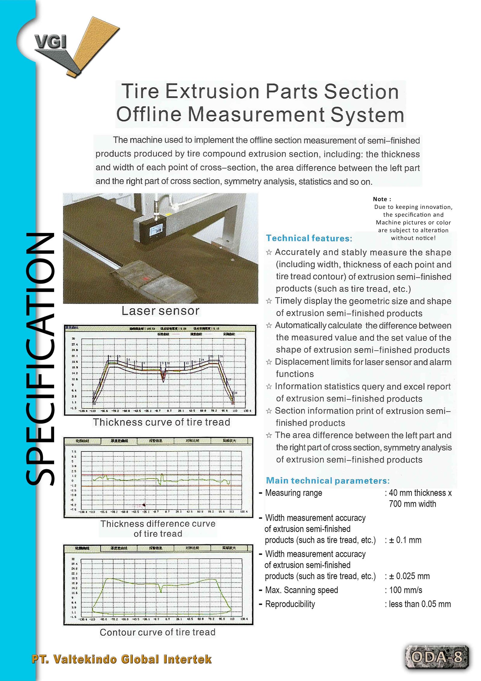 Tire Extrusion Parts Section Offline Measurement System Specification