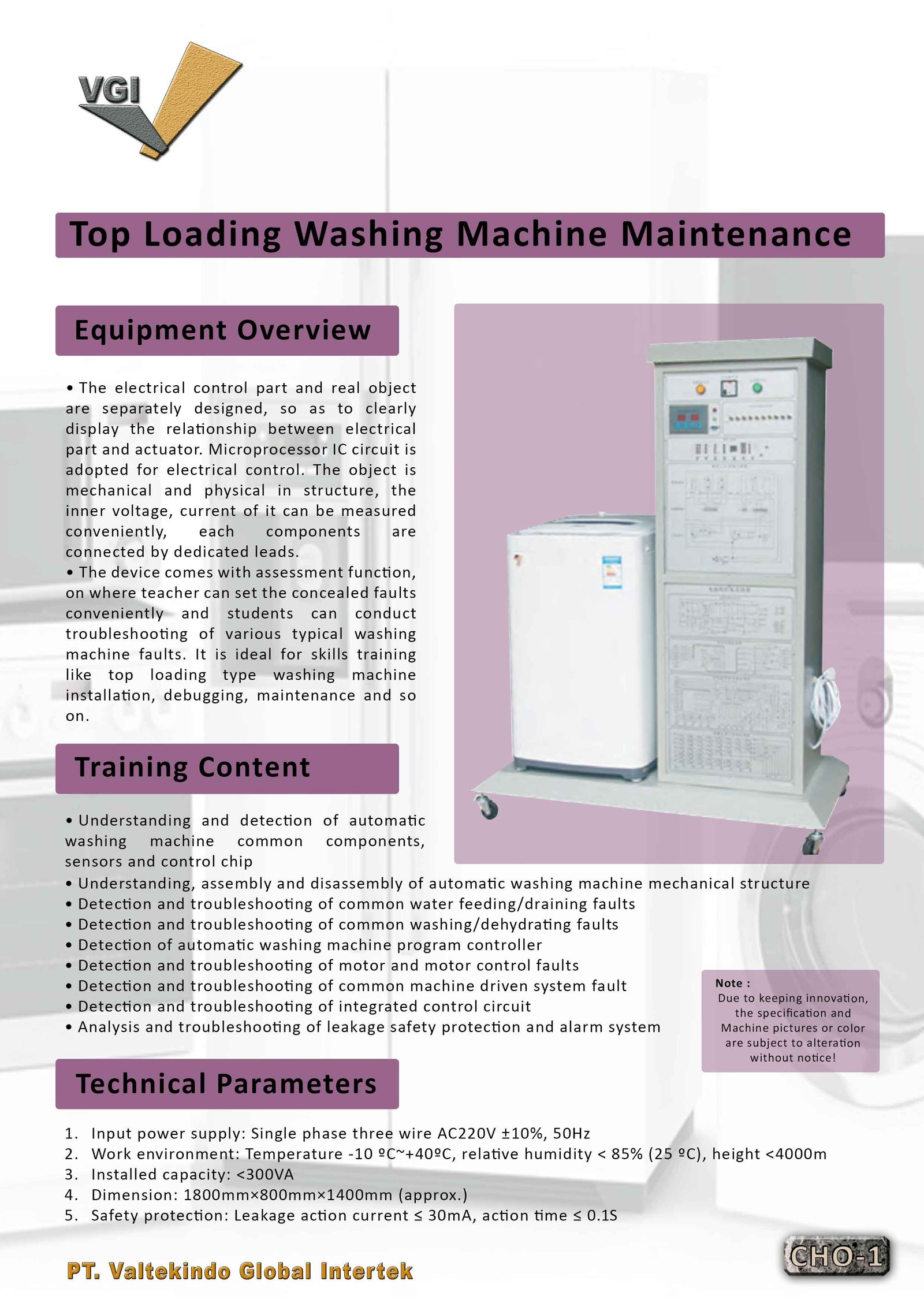 Top Loading Washing Machine Maintenance and Assessment Trainer 1