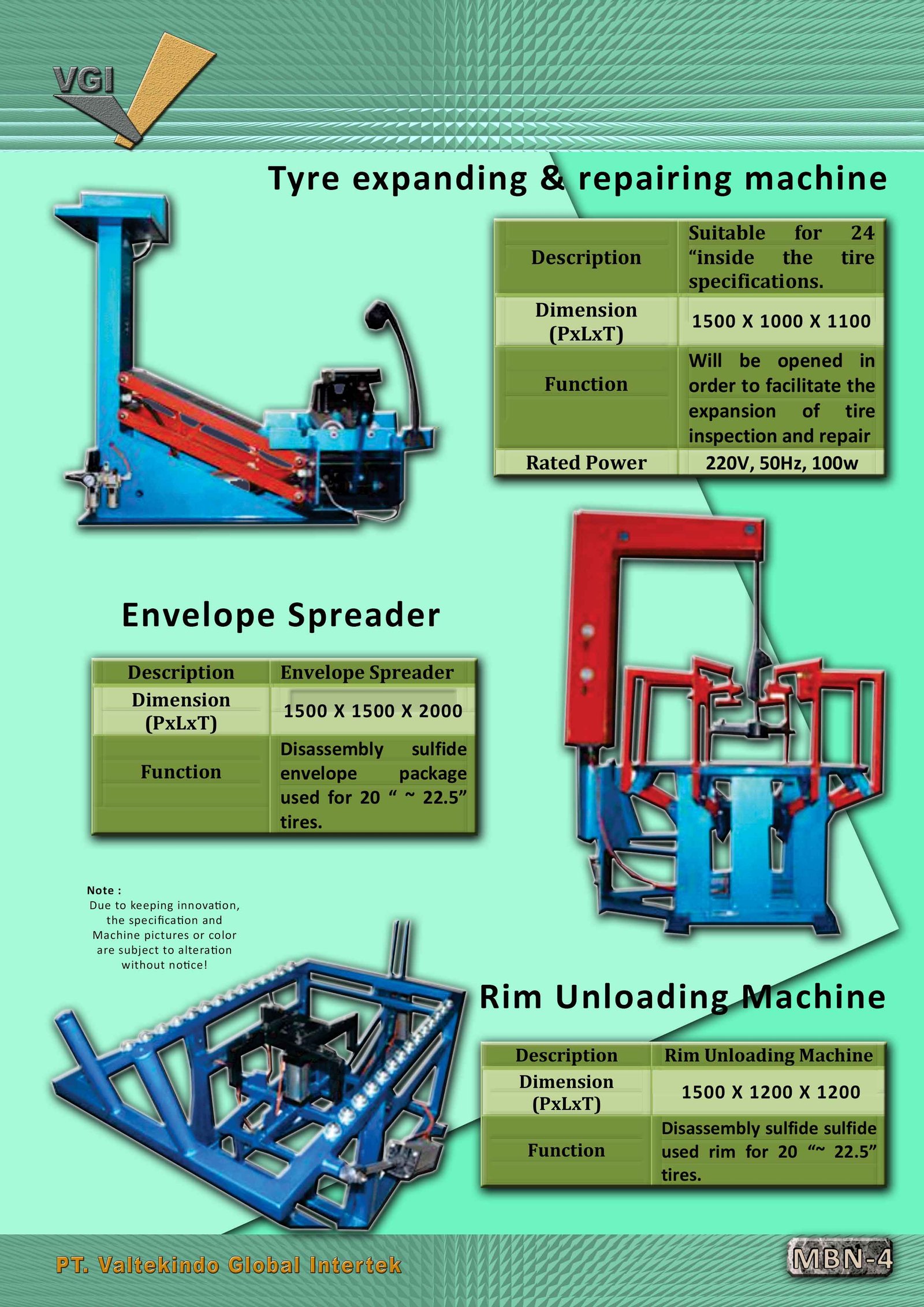 Tyre Expanding & Repairing Machine , Envelope Spreader , Rim Unloading Machine