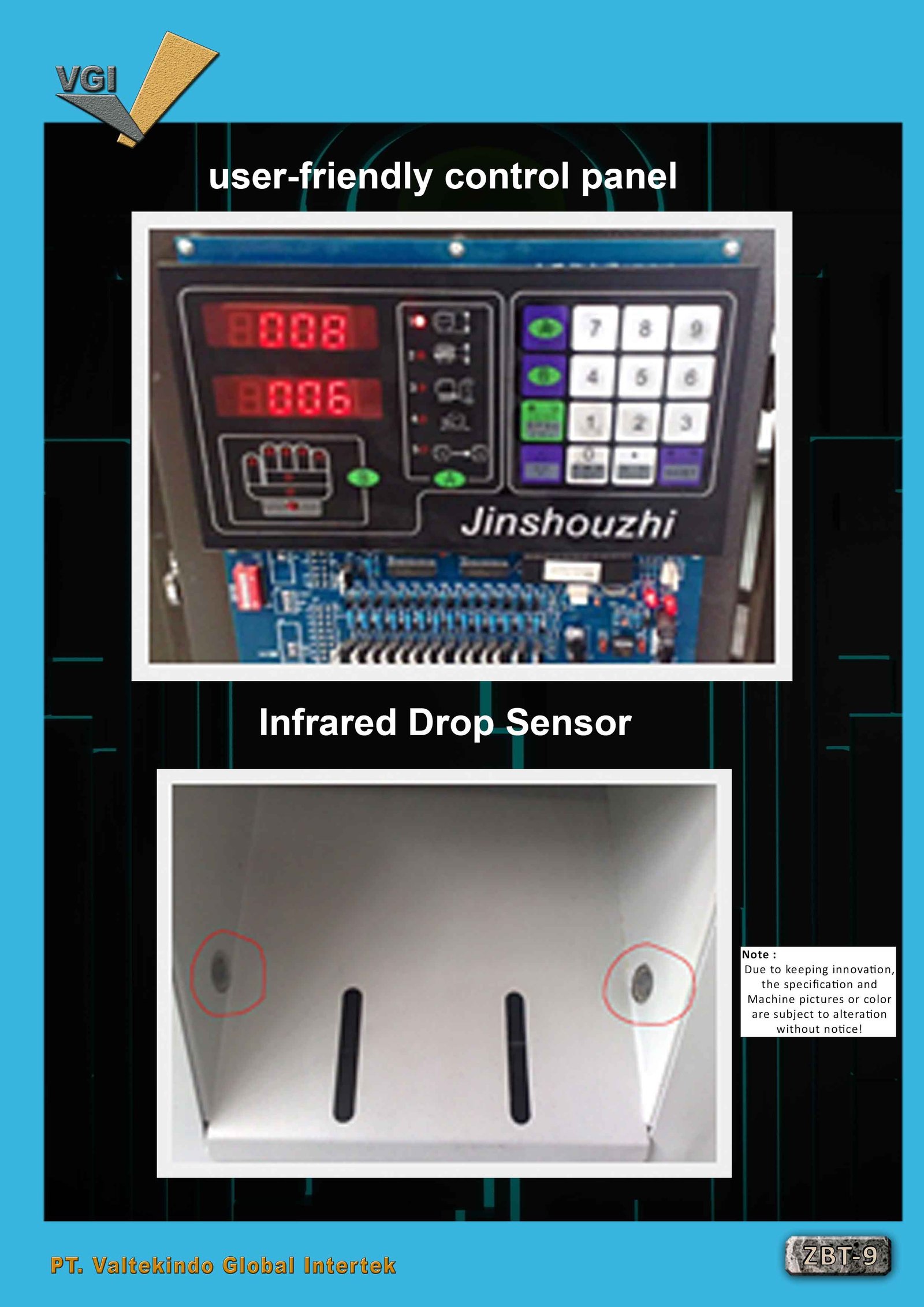 User Friendly Control Panel & Infrared Drop Sensor