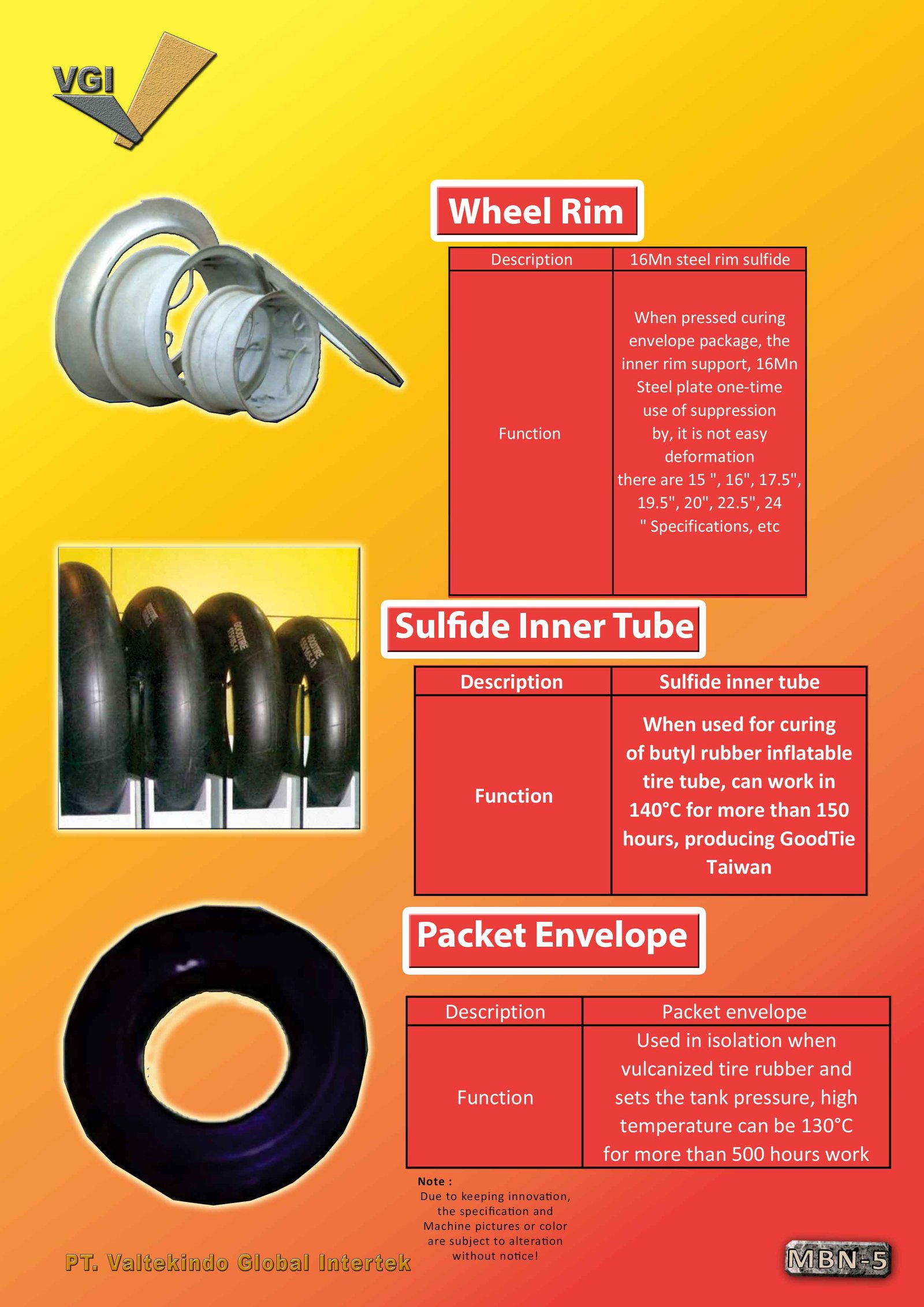 Wheel Rim , Sulfide Inner Tube , Packet Envelope 