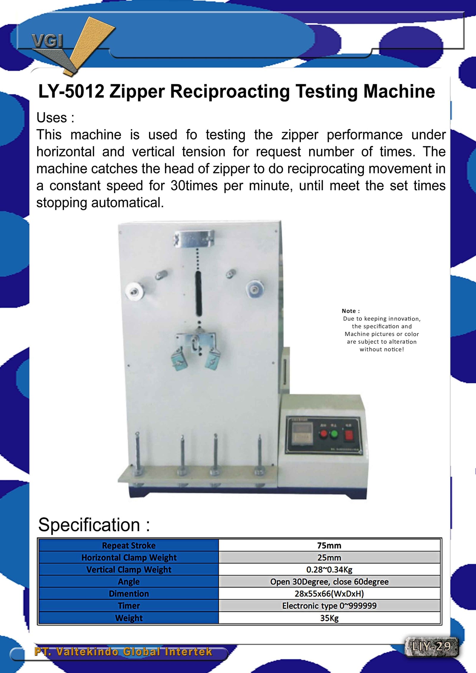 Zipper Reciproacting Testing Machine